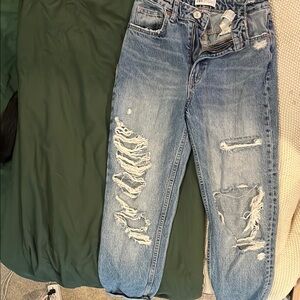 Zara Blue Boyfriend Jeans with Distressed Details